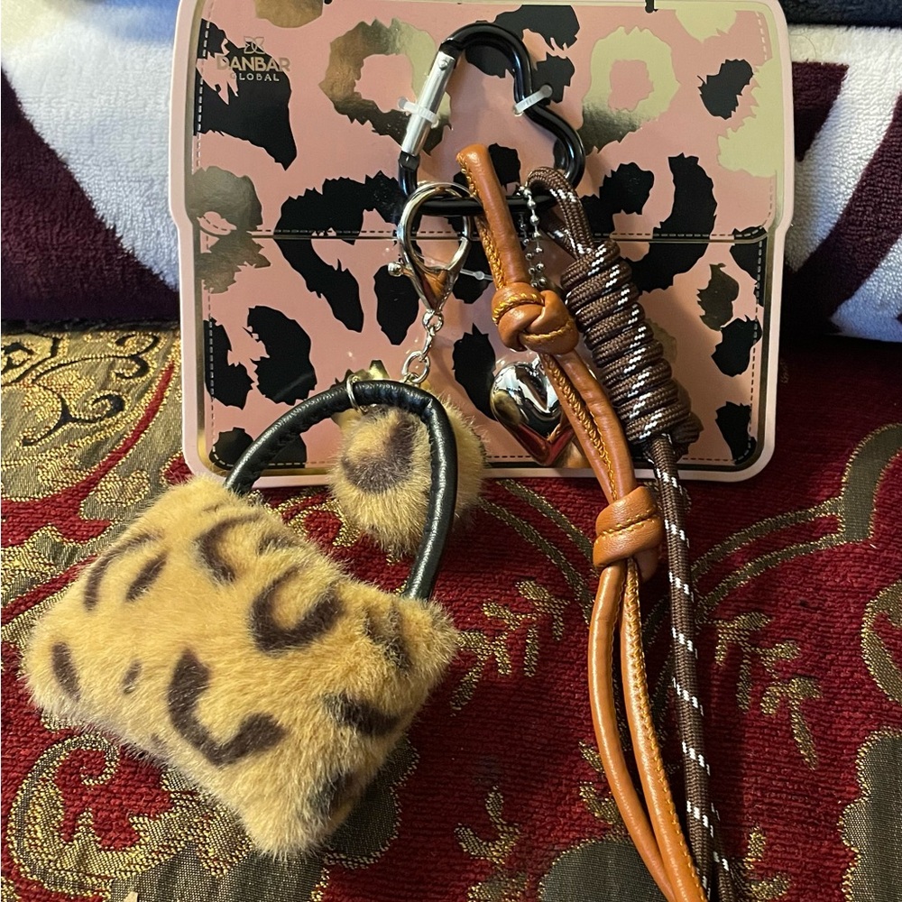 Leopard Print Bag/Key Charm Set